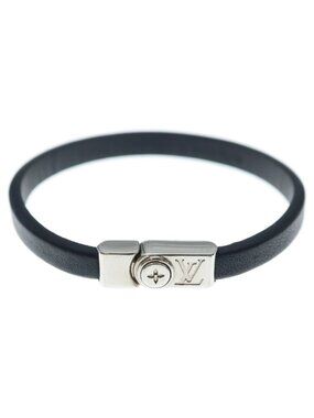 Louis Vuitton Bracelet Flower Edge Leather Black Silver